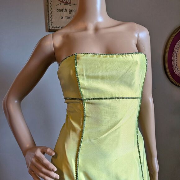 Vintage Y2K Jessica McClintock Gown Green Maxi Dress Strapless Rhinestone Size 8 - Picture 4 of 11